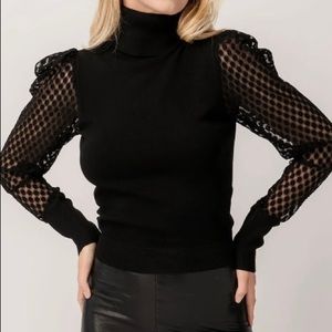 Polka dot lace sleeve turtleneck